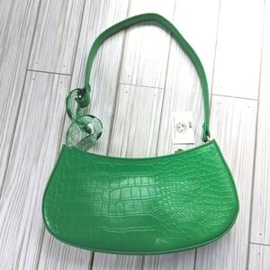 Embossed Crocodile and Chain Shoulder Mini Bag in Brilliant Croc Green NWT